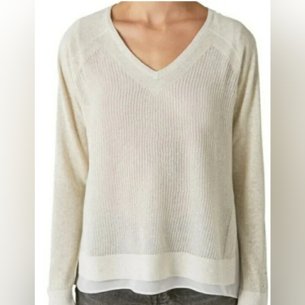 LUCKY BRAND Womens Gold Shimmer Knit Layered Sweater Size M